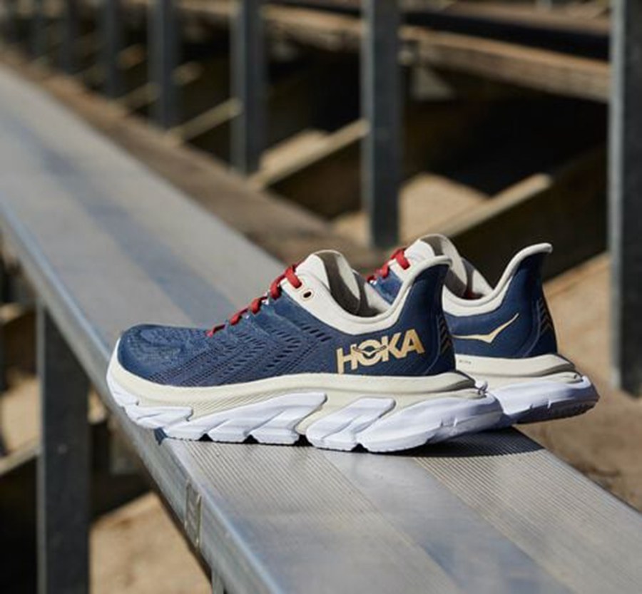 Hoka One One Running Shoes Mens Blue/White - Clifton Edge - 19370YHEP